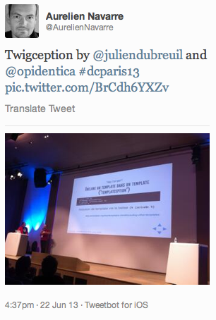 Tweet de Aurélien Navarre : Présentation de Twig