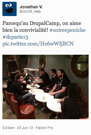 Tweet de Jonathan V : La soirée communautaire