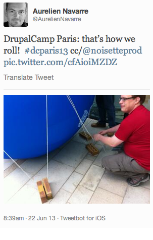 Tweet de Aurélien Navarre, accrochage de la goute Drupal
